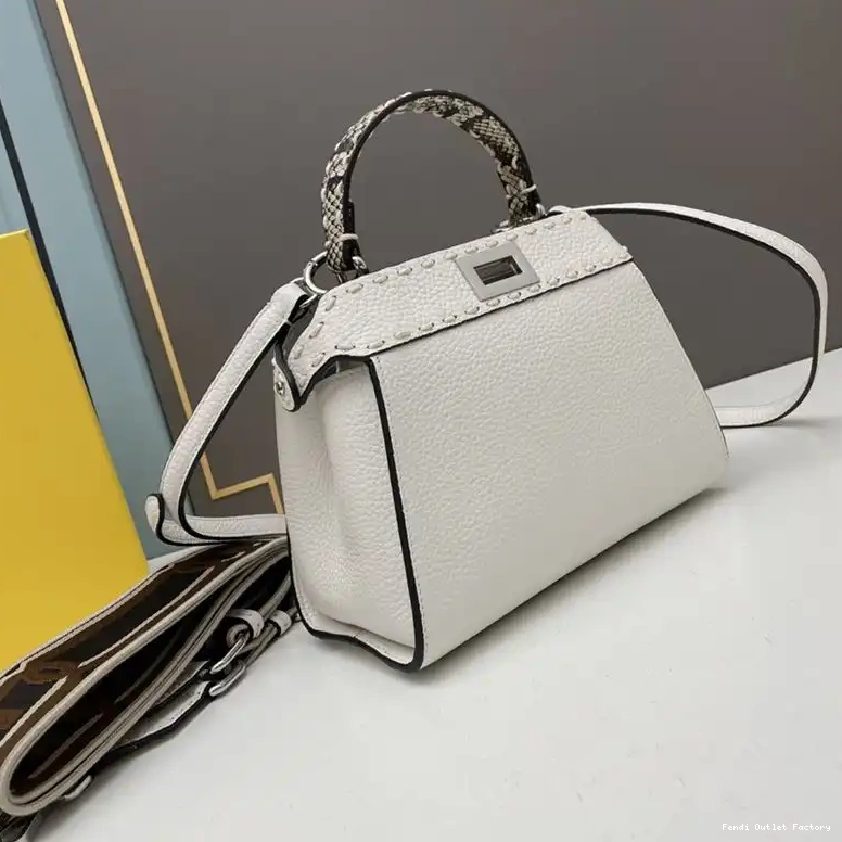Cheap HOT Bag In Leather Calf Peekaboo Iconic Stitching Mini Fendi White 0704